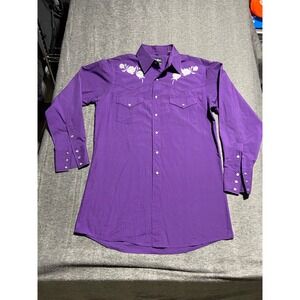 White Horse Western Shirt Purple Rose Embroidered Pearl Snap Long Sleeve M